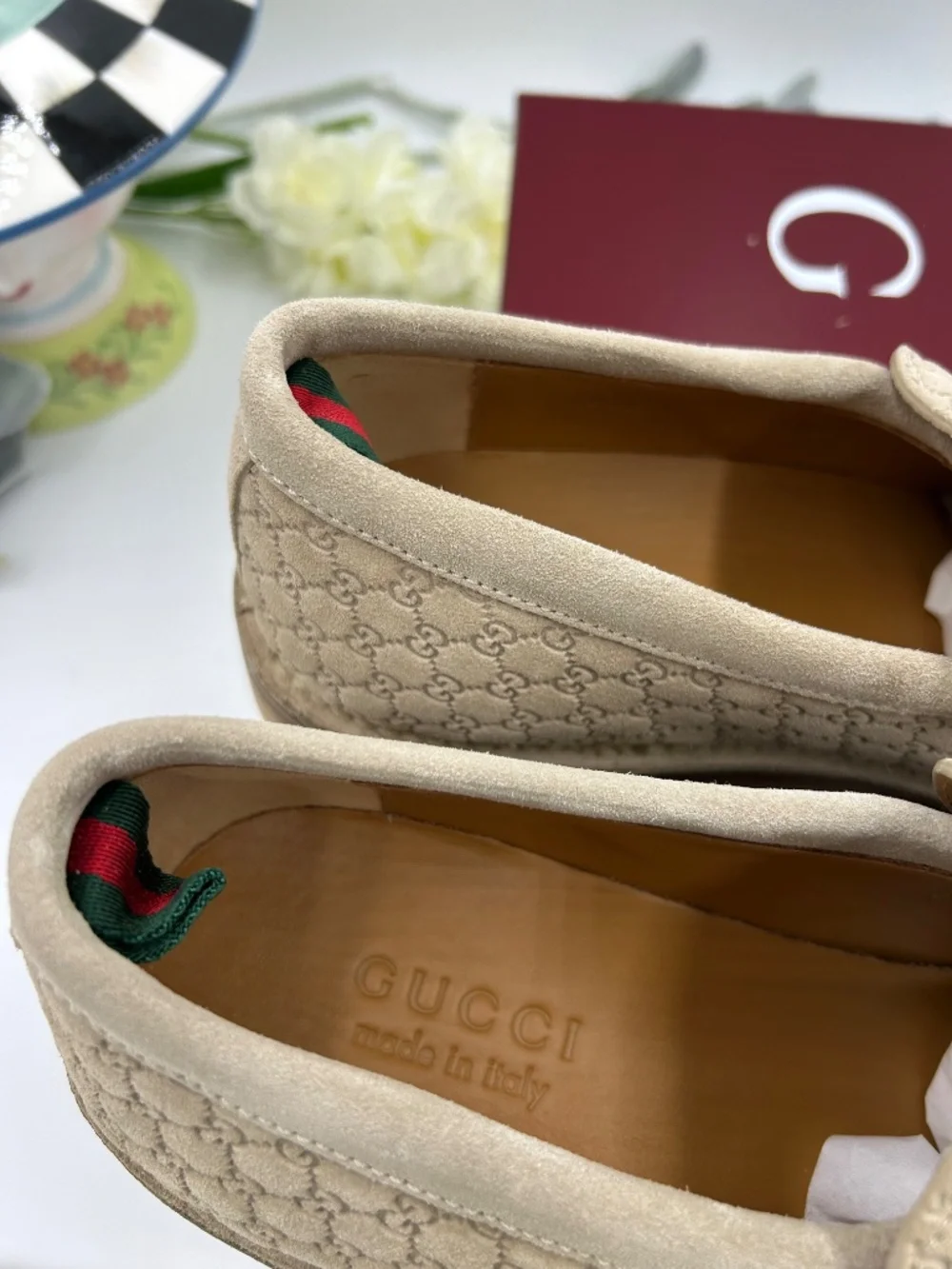 Men’s Gucci Suede Web Loafers. Size 9/fits 9.5 US. Made in Italy.